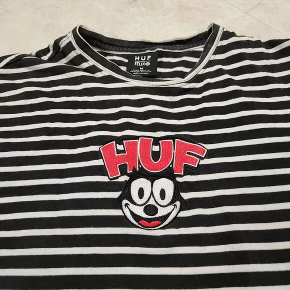 HUF X Felix The Cat Mens M Medium Striped Embroidered Streetwear‎ T Shirt RARE - Picture 5 of 9